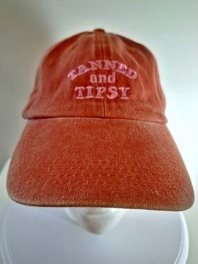 90's   TANNED and TIPSY Rust Orange Baseball Cap with Pink Embroidery